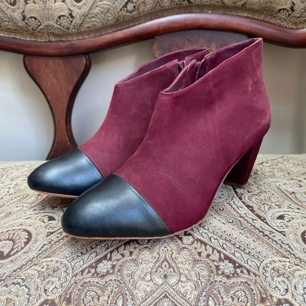 Loeffler Randall Nanette Burgundy Wine Suede Leather Booties Boots Shoes Size 8
